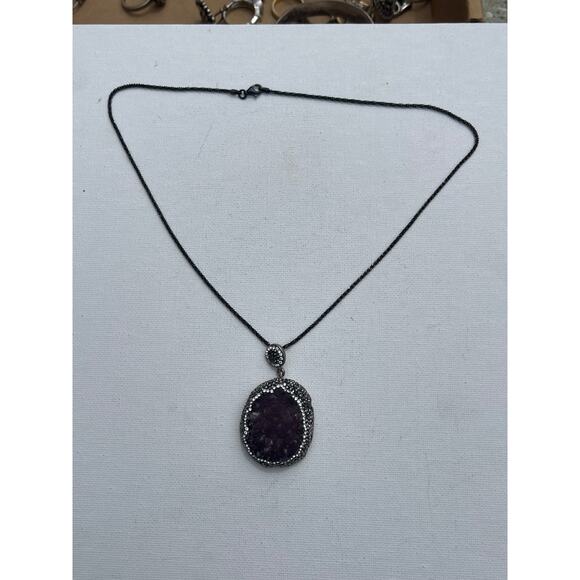 Druzy Amethyst Necklace - Sterling Silver - Picture 3 of 6